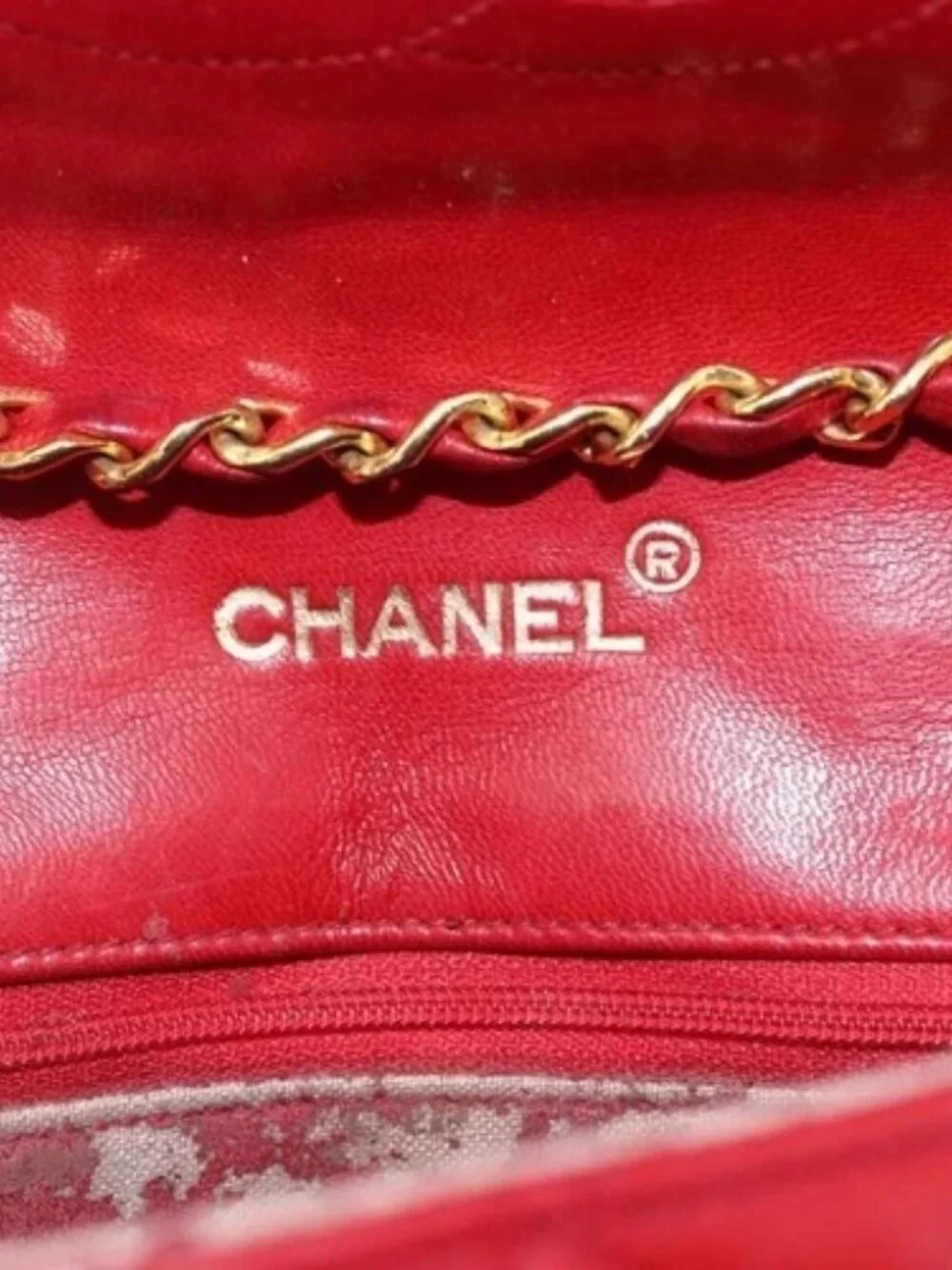 CHANEL Matelasse Chain Shoulder Bag Lamb Skin Gold Red CC Auth 162544